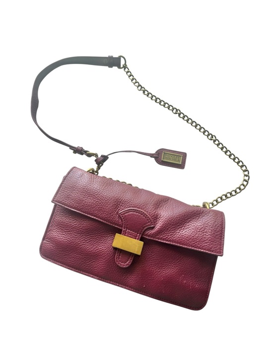 Badgley Mischka Handbags - Badgley Mischka Burgundy Pebbled Leather Foldover Shoulder Bag Gold Chain